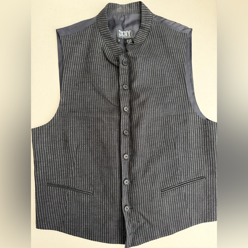 🖤🩶DKNY Black Charcoal Pinstripe Vest NEW